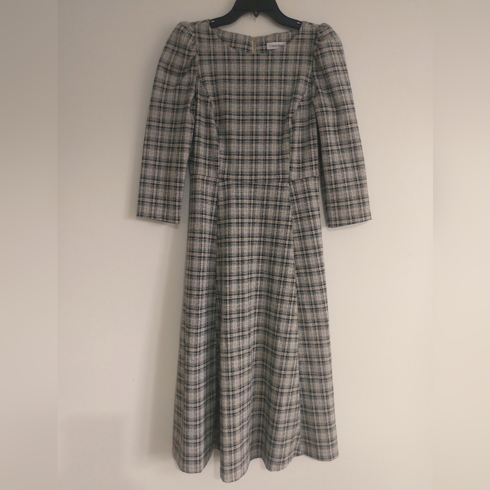 Calvin Klein Size 4 Gray Plaid Dress